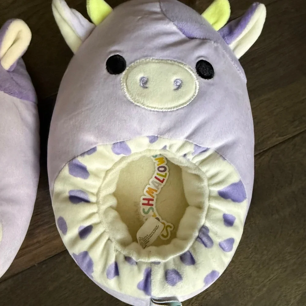 Squishmallows Bubba Purple Cow Plush Slippers Kids Girls Size M 2-3 Purple Cream